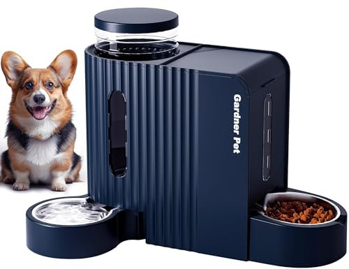 Gardner Pet 2-en-1 Distributeur Croquettes Chat Automatique 6L*2, Distributeur Eau Chat et Chien par Gravité, Mangeoire avec Gamelle Acier Inoxydable, pas d'électricité, Sans BPA, Angle Réglable, Bleu