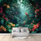 Fantasy Rainforest Forest Theme Photo Wallpaper - 350 x 256 cm Non-Woven Premium Fleece Wall Mural - Exotic Flowers and Parrots Art Print Bedroom Living Room Decoration Poster