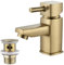 NewEast Basin Tap Square with Waste, Small Single Lever Bathroom Sink Mixer Taps, One Hole Brass Cloakroom Tap Brushed Gold