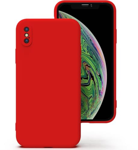 Zuvirelx Silikon Handyhülle für iPhone X/XS Hülle, Weiches Griff, Dünne, Minimalistisch, Stoßfest, rutschfest, Taschenpassend - Rot