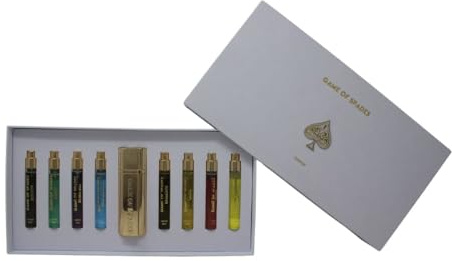 JO Milano Game of Spades 9-Piece Mini Parfum Set for Men & Women – Includes Boston, Moon, Blind Bid, Full House, Diamond, Gold, Ruby, Yellow Sapphire & High Roller (0.33 oz Each
