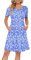 AUSELILY Robe décontractée à Manches Courtes plissée avec Poches Longueur Genou Fleurs Bleues S
