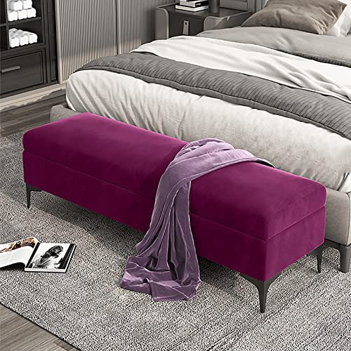 Ottoman-Bank mit Stauraum, Samt, mit hochwertiger Truhe, Lila, 80 x 40 x 43 cm, Schlafzimmer-Bank, keine Montage erforderlich