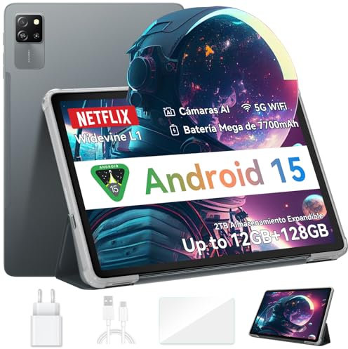 Blackview Tab60 Pro Tablet 10 Pollici (2025) Tablet Android 15, 12GB+128GB (TF 2TB), 5G Wi-Fi + 4G LTE, Octa Core T606, Batteria 7700mAh, Widevine L1/GMS/GPS/AI Camera, Tablet Pc con Custodia