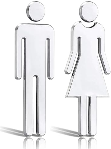 WUNZILO 2 pcs 20 cm Acrilico WC Segno Targa Toilette Bagno Porta Targhetta Adesiva Segnaletica Simbolo Uomo e Donna Decorazione Domestica (Argento)