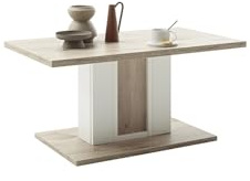 möbelando Couchtisch >SANTERNO< Kompaktes Design, Viking Oak und Soft White Melamin Nachbildung, stabile Bodenplatte, Maße B/H/T: 95/45/55 cm, einfache Montage