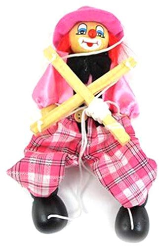 Lustige Farbenfrohe Pull -String -Puppen -Vintage Clown Holz Marionette Handwerk Spielzeug Joint Aktivität Doll Geschenke (PINK)