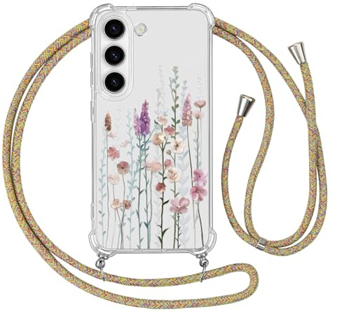 Ciciber Ttusy Handykette Hülle für Samsung Galaxy S23 mit Band, Durchsichtig Muster Blumen Case Weiches Silikon Schutzhülle mit Kordel zum Umhängen Necklace HandyHülle für Samsung S23, 02