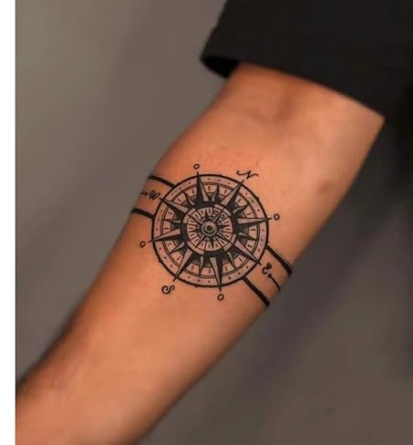2 Stück Temporäre Pflanzliche Tattoo-Aufkleber, Gefälschter Kompass, Armring, Saft, Für Frauen Und Männer, Semipermanent, Nicht Reflektierend, Wasserdicht, Hält 2 Wochen