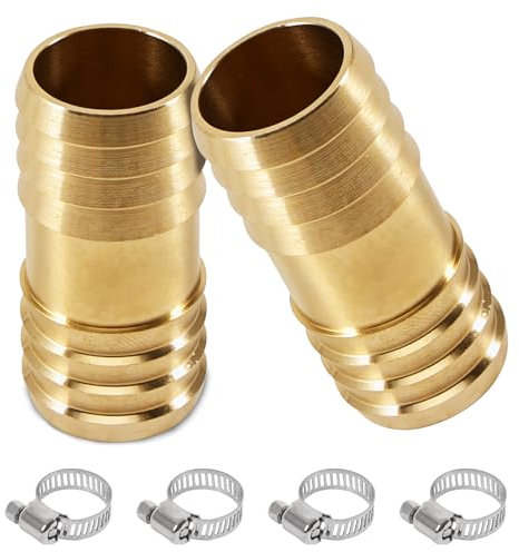 2 Stück Messing Schlauchverbinder, G1'' Messing Schlauch Anschluss,1 Zoll(24mm)2 Wege Garten Schlauchverbinder mit Edelstahl-Schlauchschellen,Gerader Widerhaken Schlauchverbinder für Gartenschläuche