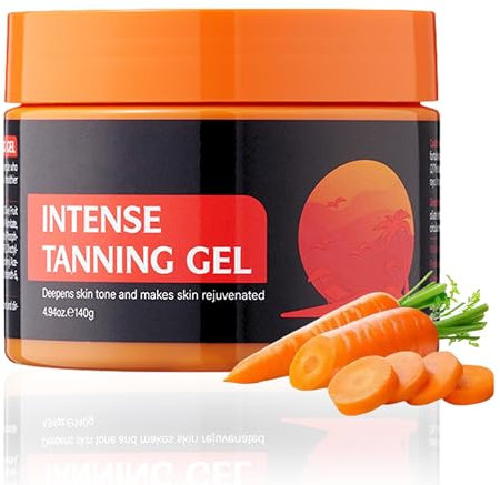Gel bronzant intense - Accélérateur de bronzage - Crème solaire avec huile de carotte et vitamine E - Accélérateur de bronzage naturel pour le visage et le corps - Maquillage résistant à l'eau - 140 g