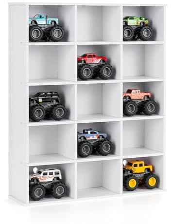 Krafetto 15-Slot Monster Truck Display Shelf Wall Mount | Organisierte Aufbewahrung hält Spielzeugwagen sichtbar und leicht zu erreichen