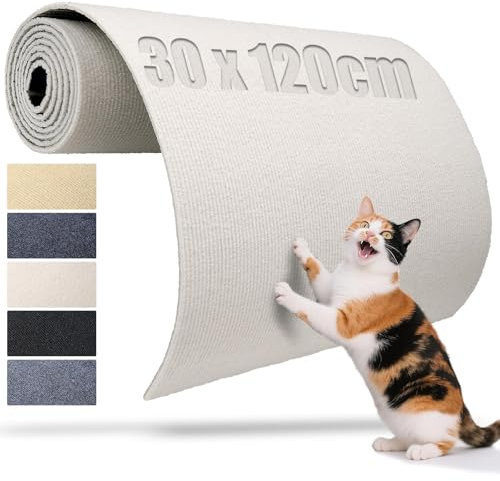 TXXATX Cat Scratching Mat Self-Adhesive 120x30 cm Scratch Wall Mat Scratcher White Cat Carpet Protector Reusable Furniture Protector Pad for DIY Scratching Boards Sofa Floors Chair