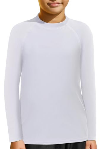 MASOCIO Maglia Anti UV Bambino UPF 50+ Maglietta Termica Nuoto Manica Lunga Protezione UV50 Costume da Piscina Mare Ragazzo Asciugatura Rapida 6 Anni Bianco