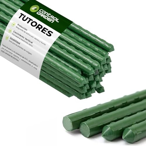 CONTROL GARDEN Pack 30 Tutores de Acero Plastificado para Plantas Alto Ø 8-10 mm | Varillas Crecimiento Plantas | Soporte Cultivos Apto Interior y Exterior (150 CM)
