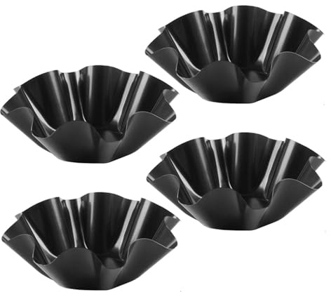 Jiakalamo Tortilla Pan Set,4pcs Non Stick Fluted Taco Shells,Taco Tortilla Pan Bowl Salad Shell Mold,Tortilla Shell Pans Taco Salad Bowl Makers,Flower-Shaped Baking Mold Kitchen (Black, 17.7x8.2x6cm)