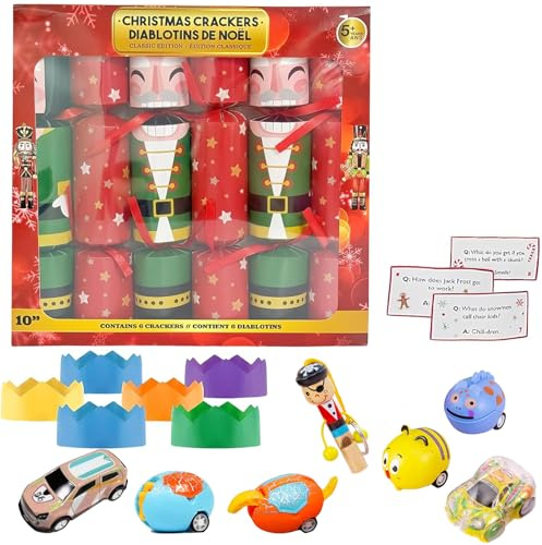 Luxury Christmas Crackers Knallbonbons für Weihnachten,6 Stück Weihnachtsknallbonbons Deluxe Weihnachtscrackern mit Party Hut Witz Kleines Geschenk im Inneren für Kinder Weihnachten Party Tisch Gunst
