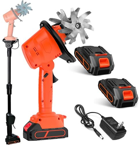 WUDLi Fresatrice elettrica da Giardino, Mini-coltivatore a Batteria 21V, coltivatore Manuale del Terreno, 4 File di Denti con 235 Giri al Minuto, Caricabatterie 2x1.5Ah, Larghezza di Lavoro di 10 cm.