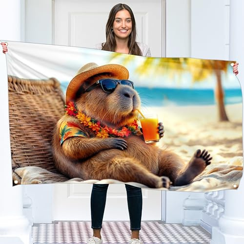 Wasserschwein Flagge – Groß Lustige Flagge – Beidseitiger Druck – 110D Polyester – Doppelnaht – 2 Messingösen, groß 90x150 cm (5 x 3 Fuß)