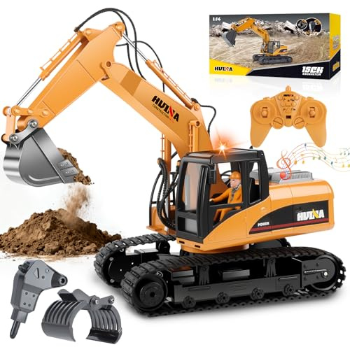 FORMIZON 2.4GHz 15CH Excavadora Teledirigido Cuchara, Martillo Hidráulico, Pinza para Madera 3-in-1 Accesorios Metálicos RC Excavadora Juguetes Regalos Niños 8-12 Años