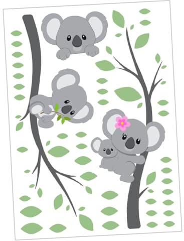 Cartoon Selbstklebendes Wandtattoo als Wandaufkleber Koala | PVC 1 Bogen, Repositionierbar und Leicht Anzubringen, für Fenster und Wanddekoration