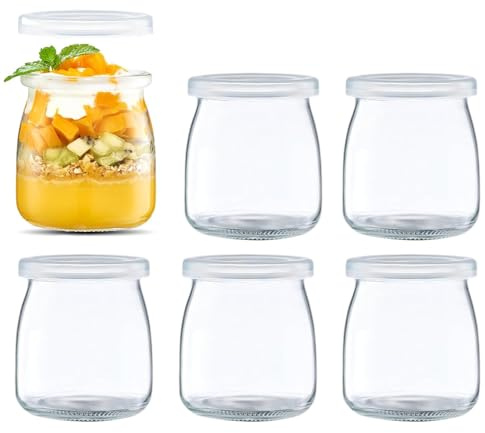 QiMan 6er Durchsichtige Dessertgläser mit Deckel, 200 ml Joghurtgläser mit Deckel, Marmeladengläser,Joghurtbecher, Kleine Gläser mit Deckel Herstellung von Joghurt, Pudding & Verschiedenen Getränken