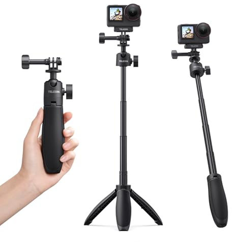 TELESIN 18.1'' Mini Selfie Stick Tripod for DJI Osmo Action 6/Osmo Nano/Action 5 Pro, Hero 13, Insta360 X5 Action Cams Accessories, Portable Selfie Stick Tripod, Extendable Handle Grip for Vlog Travel