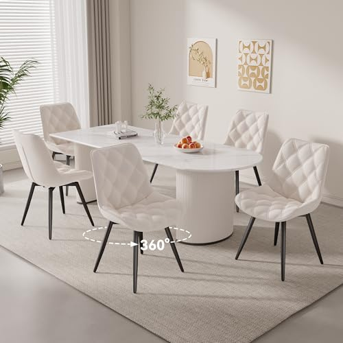 Hawthyhome 360° Esszimmerstühle 6er Set Drehstuhl Polsterstuhl Weiß | Künstlicher Stoff Esszimmerstuhl,Küchenstuhl mit Rückenlehne,Moderne Sessel für Küche,Wohnzimmer,Balkon,Restaurant,Büro