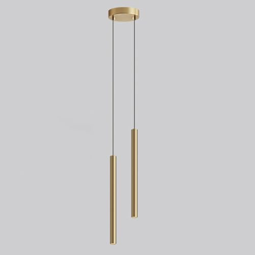 LIGKIN Hängeleuchte LED Moderne 2-flammig Kronleuchte Minimalistische Design LED Pendelleuchte Aluminium Hängelampe Gold für Esszimmer Schlafzimmer Wohnzimmer