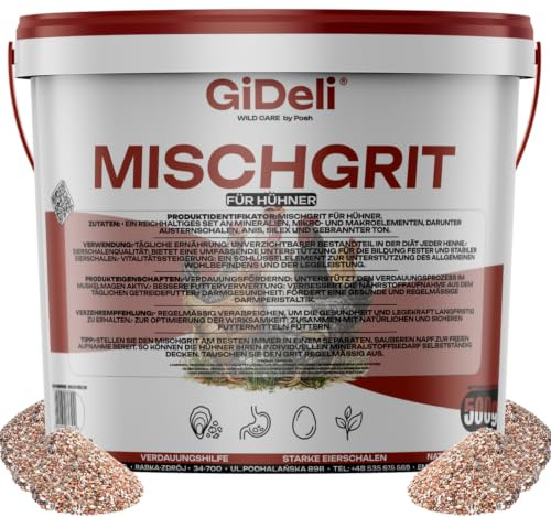 GiDeli Mischgrit für Hühner 500g im Eimer | Calcium aus Muschelgrit & Austernschalen für starke Eierschalen, Steinmehl mit Silex zur Verdauung
