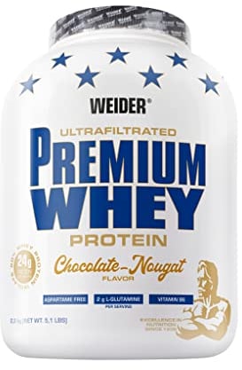 Weider Premium Whey Protein Pulver - Hoher Proteingehalt, wenig Kohlenhydrate & wenig Fett mit L-Glutamin und Vitamin B6-2,3kg - Schoko-Nougat