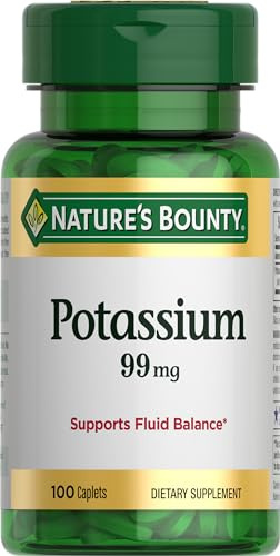 Nature's Bounty Potassium 99mg, Supports Fluid Balance and Muscle Activity, Involved in Normal Heart Function, Potassium Gluconate Dietary Supplement, Gluten Free, 1 Per Day, 100 Vegetarian Caplets