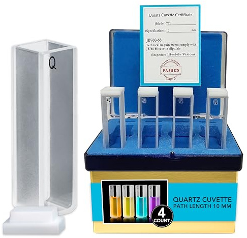 Küvetten für Spektrophotometer (4 Stück) | Standard, 45 mm Höhe, 3,5 ml Kapazität | Wellenlängenbereich 190-2500 nm | UV-Quarz, quadratische Form | Genaue Messwerte für UV-VIS Absorptionsstudien