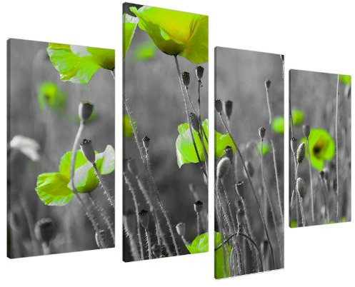 Large Lime Green Flowers Floral Kitchen Canvas Wall Art Pictures 4138