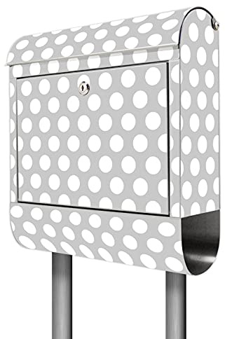 banjado® Standbriefkasten Edelstahl mit Zeitungsfach Motiv Punkte Grau/Briefkasten mit Standfuß/Edelstahl Briefkasten freistehend - A4 Einwurf inkl. 2 Schlüssel