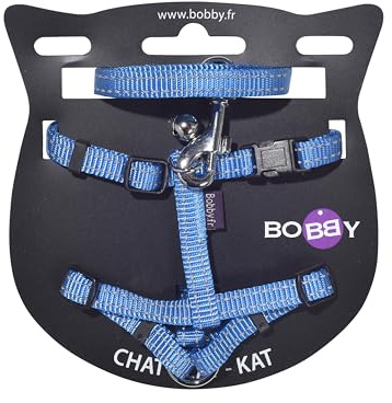 Bobby Safe – Katzengeschirr-Set mit Leine, Fluchtschutz, reflektierend, langlebig, blau, 25–38 x 10 cm