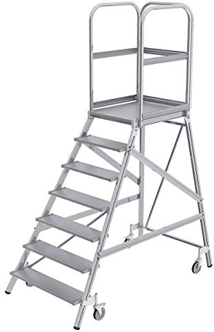 Günzburger Steigtechnik Drabina podestowa z jednostronnym wej?ciem platforma i stopnie z lekkiego metalu 7 stopni z Platform?