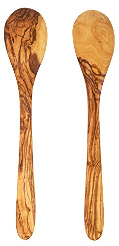 NATUREHOME Olivenholz Salatbesteck Küchenhelfer - 30 cm Küchenset 2tlg. mediterranes Besteck für Salate aller Art