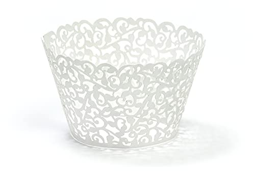 PartyDeco Muffinförmchen mit Ornament 5,5x8,5cm weiß Papier 10er Set Cupcake Wrapper Papierförmchen Muffin Deko für Hochzeit, Taufe