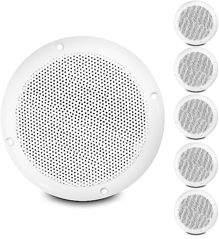 VONYX 6x 6.5 White Waterproof Ceiling Speakers – IP44 Rated Outdoor Garden Bathroom Marine Audio Speaker System – 2-Way Passive 300W Home Installation Sound Kit