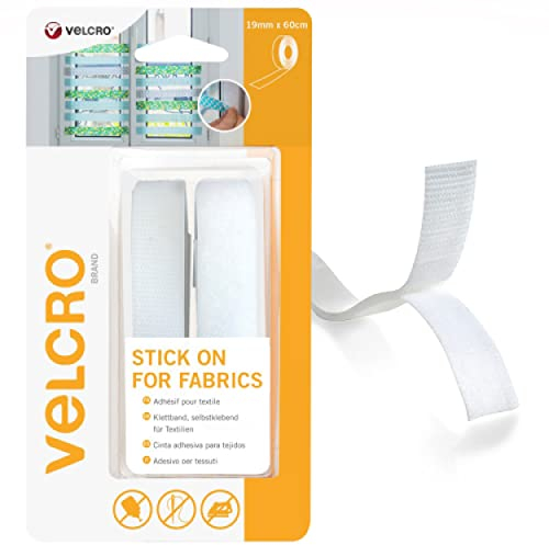 Velcro Marque Attaches Adhésives Pour Tissu, Haute Qualité, À Crochets Et Boucles, Multi-Usage Et Sans Couture Avec Un Côté Adhésif, Blanc 19 Mm X 60 Cm