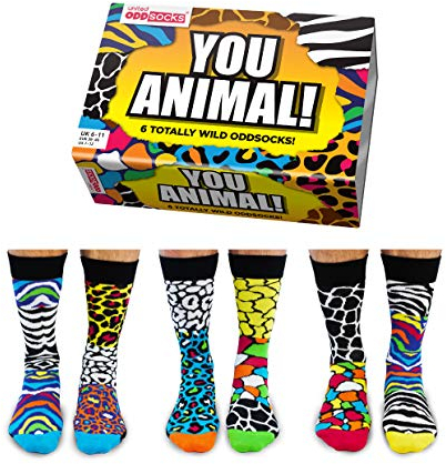 United Oddsocks You Animal Box mit 6 Odd-Socken für Herren UK 6 11, EUR 39 46