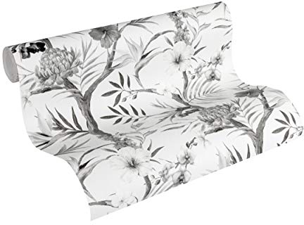 A.S. Creation Bude Tropical Flowers Wallpaper 36202-2 Grey/White/Black