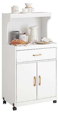 SoBuy® FSB12-W Mikrowellenschrank mit Rollen Küchenschrank Küchenwagen Getränkewagen mit 2 Ablagen, 2 Türen und 1 Schublade, weiß BHT ca.: 62x119x40cm
