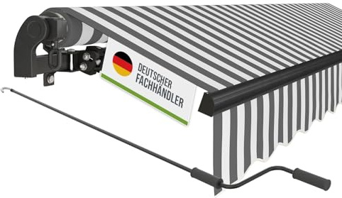 empasa manuelle Gelenkarmmarkise Markise Start | Sonnenmarkise Sonnenschutz Alu / Polyester komplett vormontiert, Farbe:weiß/anthrazit gestreift, Größe:350 x 250 cm