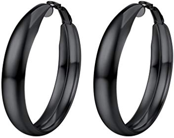 PROSTEEL Damen Ohrringe 40mm schwarz Edelstahl Creolen Hoop Earrings Glänzend Blatt Design Groß Kreis Ohrringe Modeschmuck für Jahrestag Muttertag Weihnachten Valentinstag