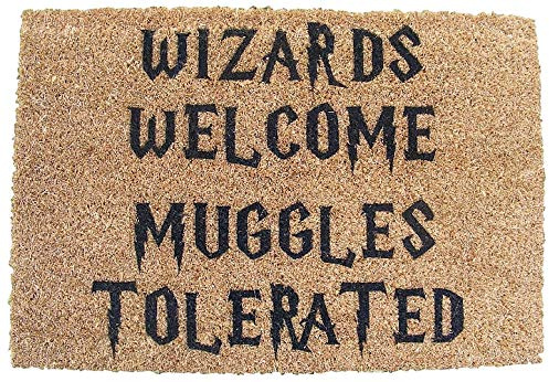 FastCraft HARRY POTTER INSPIRED WIZARDS WELCOME MUGGLES TOLERATED WELCOME DOOR MAT 60x40 cm COIR DOORMAT INDOOR ENTRANCE RUG PRESENT HOUSE WARMING GIFT