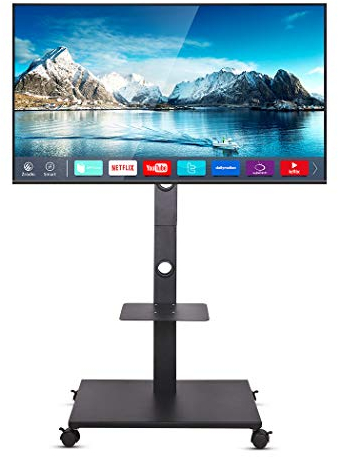 UNHO Support TV sur Pied: Support TV roulettes Pied TV Universel Haut Chariot Meuble TV pour Ecran Pied Télévision Universel 32-70 Pouces Hauteur Réglable Charge 80kg VESA 600x400mm