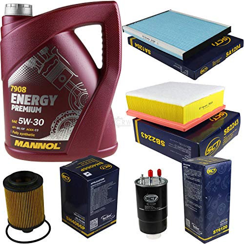 Filter Set Inspektionspaket 5 Liter MANNOL Motoröl Energy Premium 5W-30 API SN/CF SCT Germany Innenraumfilter Luftfilter Ölfilter Kraftstofffilter