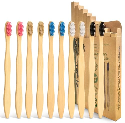 Dracarys Brosse à Dents de Bambou Paquet de 10 - Poils Doux Naturels - Brosse à Dents en Bambou Ecologique pour Une Utilisation Quotidienne en Famille